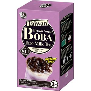 JWAY Instant Boba Bubble Tea - Taro Milk Tea - 3 Porties - Compleet met Bobas & Duurzaam Rietje