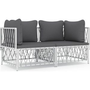 vidaXL Loungeset 2-delig - Staal - Wit - Inclusief Kussens Loungeset - Tuinset - Lounge Bank - Tuinbank - Outdoor Furniture