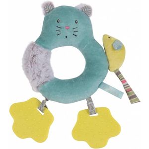 Moulin Roty 'Les Pachats' Blauwe Ring-Rammelaar Kat Met Bijtplaatjes