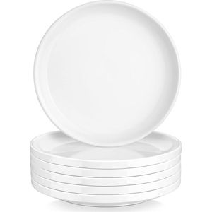 Schotelset voor dessert - 8 inch witte borden - set van 6 - ronde borden met lipranden - keramische platen - magnetron en vaatwasmachinebestendig Bordenset