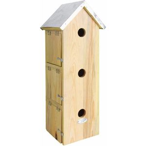 Houten vogelhuisje/nestkastje mussenvilla/mussenflat 51 cm - Tuindecoratie vogelnest nestkast vogelhuisjes