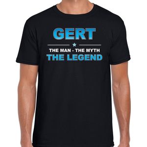 Naam cadeau Gert - The man, The myth the legend t-shirt  zwart voor heren - Cadeau shirt voor o.a verjaardag/ vaderdag/ pensioen/ geslaagd/ bedankt L