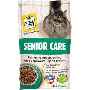 VITALstyle Senior Care - Kattenbrokken - Extra Ondersteuning Voor De Oudere Kat - Met o.a. Brandnetel & Zoethoutwortel - 4 kg