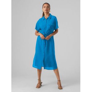Vero Moda Vmiris S/s Shirt Calf Dress Ibiza Blue BLAUW L