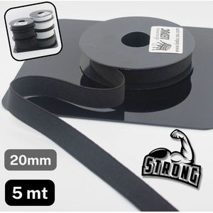 5 Meter EXTRA STEVIGE BROEKBAND/ROKBAND ELASTIEK, Breedte 20mm, Kleur ZWART