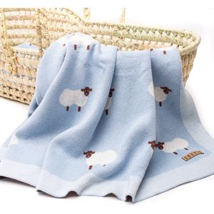 Snufie babydeken | 100% bamboe katoen extra zacht 100x80cm | Pluisvrije deken | Premium babydekentjes voor wieg of ledikant | Schaap Blauw