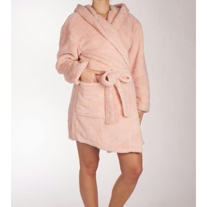 SCHIESSER Essentials badjas - dames kamerjas teddy fleece comfort fit roze - Maat: M