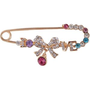 Fako Bijoux® - Sierspeld - Sjaalspeld - Vestsluiting - Vestspeld - Strik Love - Kristal - 55mm - Goudkleurig