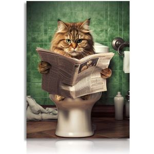 JGS ® Humoristische Katten Canvas Kunst voor Badkamer Decoratie zonder Lijst - 30 x 40 cm