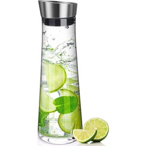 Glazen karaf met deksel en schenktuit - Ideaal voor ijsthee, water, wijn en meer (1 liter)