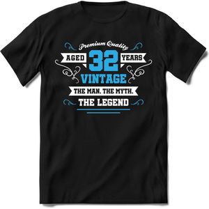 32 Jaar Legend - Feest kado T-Shirt Heren / Dames - Wit / Blauw - Perfect Verjaardag Cadeau Shirt - grappige Spreuken, Zinnen en Teksten. Maat 3XL