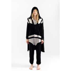 KIMU Superzachte Onesie Darthfader Cape Star Pak - Maat XL-XXL - Zwart Dartfader Kostuum Vader Volwassenen Pyjama Huispak Jumpsuit Darth Robot Wars Festival