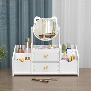 Make-uporganizer met spiegel en lade - Cosmetica-organizer voor make-up en sieraden - Toiletartikelenrek voor kaptafel in slaapkamer of badkamer