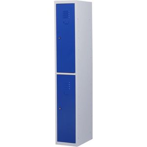 Lockerkast metaal met slot - 2 deurs 1 delig - Grijs/blauw - 180x30x50 cm - LKP-1005