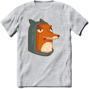 Hoodie fox T-Shirt Grappig | Dieren vos Kleding Kado Heren / Dames | Animal Skateboard Cadeau shirt - Licht Grijs - Gemaleerd - XXL