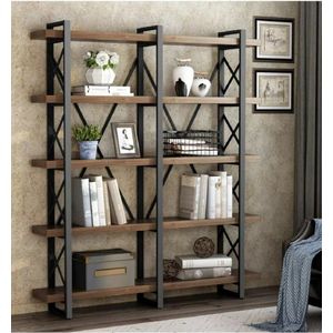 Industriële Boekenkast - Wandkast - Kast - 185 x 150 x 28 cm - Massief hout en metaal