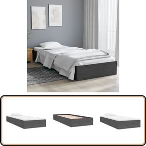 vidaXL Bedframe - Massief Hout - Grijs - 75x190 cm Houten Bedframe - Eenpersoonsbed - Grijs Bedframe - Modern Bedframe - Bedframe Met Lattenbodem