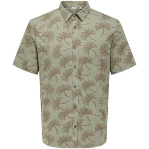 ONLY & SONS ONSMALDINI AOP REG. SS AOP JERSEY SHIRT Heren Overhemd - Dried Sage Cloud Dancer
