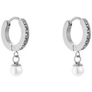 Michelle Bijoux Oorhanger hoop crystal stenen parel Zilver JE13154SS