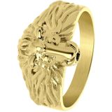 Lucardi Heren Goldplated ring met leeuwenkop - Ring - Cadeau - Vaderdag - Staal - Goudkleurig