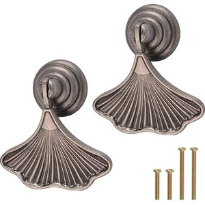 Ginkgo bladvorm knop handgrepen, 2 stuks antieke nikkel drop hanger trekgreep, hardware lade handgreep met één gat gemaakt van zinklegering voor kledingkast, kast, kast