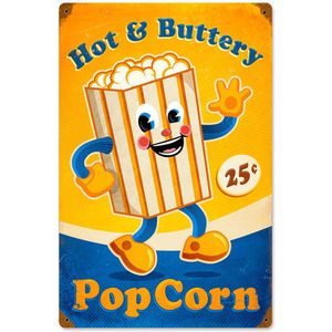 Hot and Buttery Popcorn Zwaar Metalen Bord