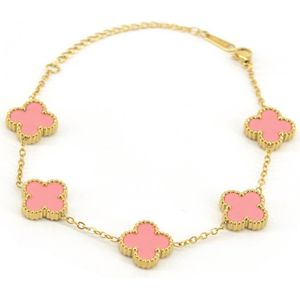 Clover Armband - Lichtroze/Goud | 21,5 cm | Stainless Steel | Fashion Favorite