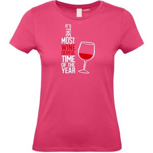 Dames t-shirt Most Wonderfull Wine | Foute Kersttrui Dames Heren | Kerstcadeau | Kerstpakket | Fuchsia (Dames) | maat M