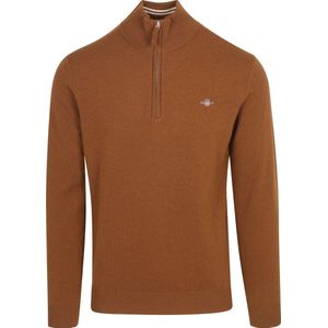 Gant Half Zip Trui Lamswol Bruin - Maat XL - Heren - Schipperstrui