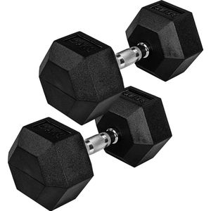 MOVIT® Hexagon Dumbbellset 20 kg - 2 x 10 kg - Halterset - Gietijzer - Rubber Coating - Dumbell - Zwart