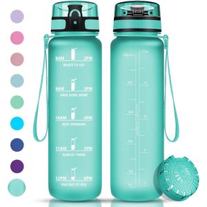 Sportdrinkfles, 500ml / 1L / 1,5L BPA-vrije Tritan lekvrije plastic waterfles, geschikt voor kooldioxide, sportfles voor fiets, kinderen, school, fitness, yoga