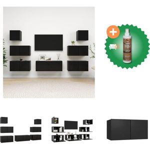 vidaXL 7-delige Tv-meubelset spaanplaat zwart - Kast - Inclusief Houtreiniger en verfrisser