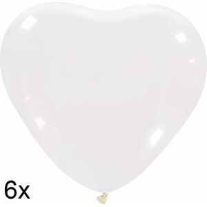 Hartjes ballonnen transparant/doorzichtig, 6 stuks, 25 cm