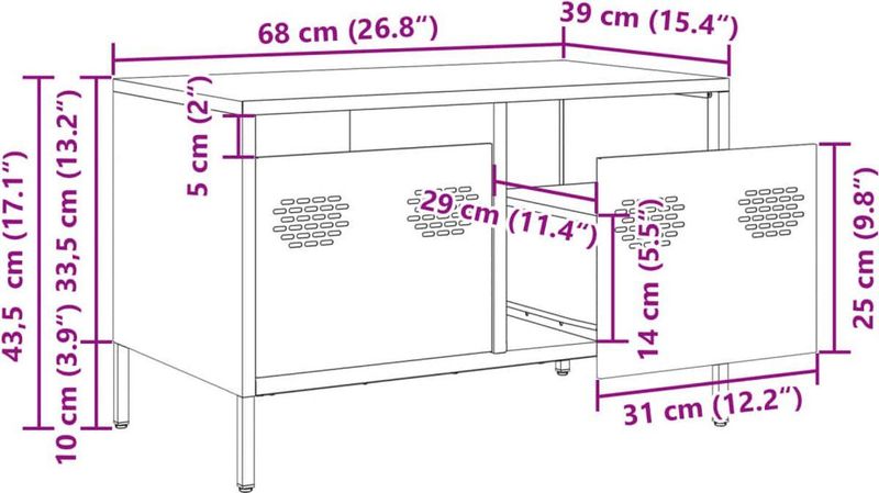 vidaXL - Tv-meubelx39x43,5 - cm - koudgewalst - staal - zwart
