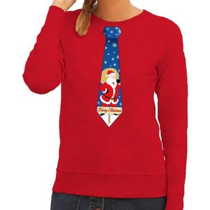 Foute kersttrui / sweater stropdas met kerstman print rood voor dames S