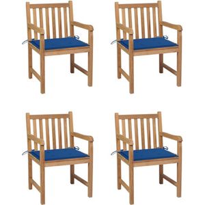 vidaXL - Tuinstoelen - 4 - st - met - koningsblauwe - kussens - massief - teakhout