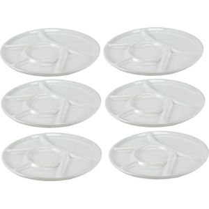 6x Witte fondue/gourmet/bbq borden 22,7 x 1,8 cm 6 vakken - Dinerborden 6-vaks vierkant - Fonduebord - Gourmetbord - Barbecuebord
