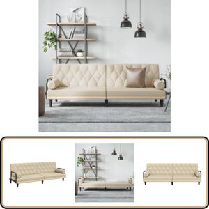 vidaXL Crèmekleurige Slaapbank met Armleuningen Slaapbank - Sofa Bed - Tweepersoonsbed - Creme Kleurtje - Stoffen Bank