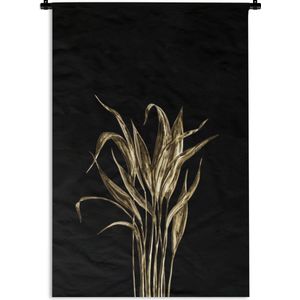 Wandkleed Golden/rose leavesKerst illustraties - Lange dunne gouden bladeren op een zwarte achtergrond Wandkleed katoen 60x90 cm - Wandtapijt met foto