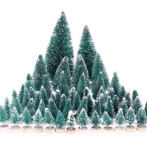 60 stuks miniatuur kerstboom kunstkerstboom mini model kerstboom kunststof winter ornamenten voor tafeldecoratie, DIY, etalage