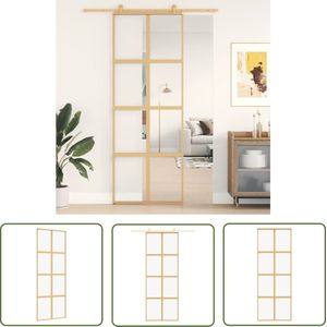 The Living Store Schuifdeur 76x205 cm helder ESG-glas en aluminium goudkleurig - Schuifdeur - Glazen Schuifdeur - Binnendeur - Schuifpui - Sliding Doors