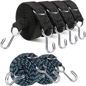 Bungee Bungee met haken, 4 stuks 2 m bagageriemen, 2 stuks 1 m bungee touw met metalen haken, platte rubberen bungee touwen, extra sterke spanbanden expander voor fiets motorfiets autokamp