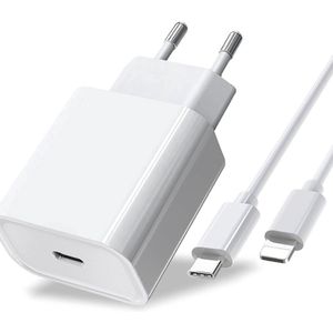 Snellader iPhone met 1m kabel - 20W oplader inclusief Oplaadkabel van 1 meter - USB-C naar lightning (iPhone) kabel 1m - 20W snellader USB-C