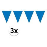 3x Mini vlaggenlijn/slinger 350 cm - Blauwe vlaggenlijn versiering 3 stuks