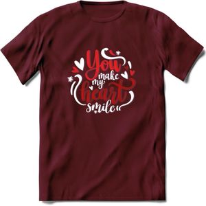 You Make My Heart Smile - Valentijn T-Shirt | Grappig Valentijnsdag Cadeautje voor Hem en Haar | Dames - Heren - Unisex | Kleding Cadeau | - Burgundy - M