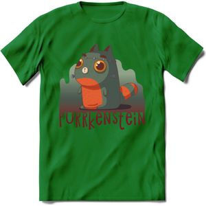 Monster van Purrkenstein T-Shirt Grappig | Dieren katten halloween Kleding Kado Heren / Dames | Animal Skateboard Cadeau shirt - Donker Groen - L