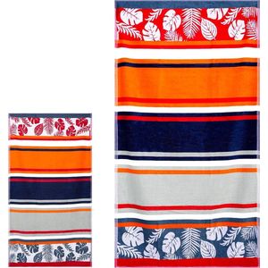 Grote strandhanddoek 100% katoen 90 x 170 cm zandvrij sneldrogend zacht vervaagt niet veelzijdig bruikbaar tropisch strepen oranje - Extra grote strandhanddoek