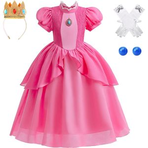 Joya Kids® Princess Peach verkleed jurk voor kinderen | Verkleedjurk Meisje Prinses | Halloween kostuum | Mario thema | Carnaval kleding | Peach prinsessen kostuum Jurk | Maat 110