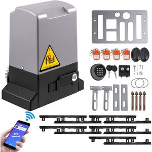 Schuifhek Opener, 1800 Kg, 5 M, Automatisch met 4 Afstandsbedieningen En App Controle, Elektrische Rolhek Motor voor Opritten, Complete Hardware Beveiligingssysteem Kit voor Hekopeners