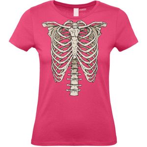 Dames t-shirt Skelet | Carnavalskleding dames | Carnaval Kostuum | Foute Party | Fuchsia Dames | maat XL